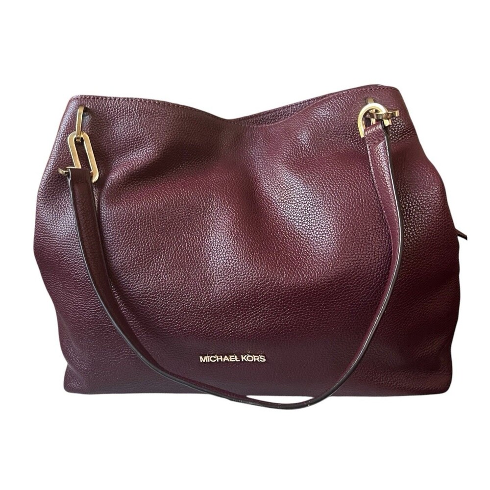 Michael Kors Raven Soft Pebbled Leather Shoulder Bag Burgundy 12x10x6" READ